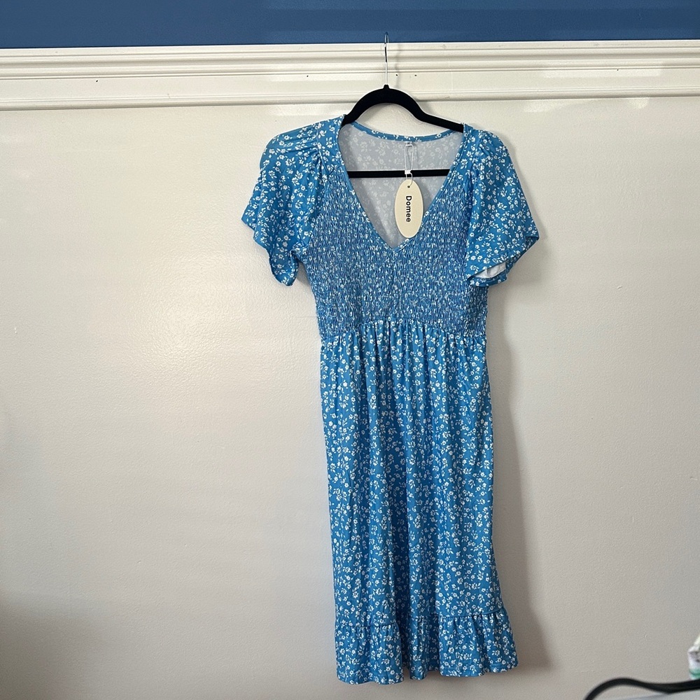 Blue Floral Midi Dress